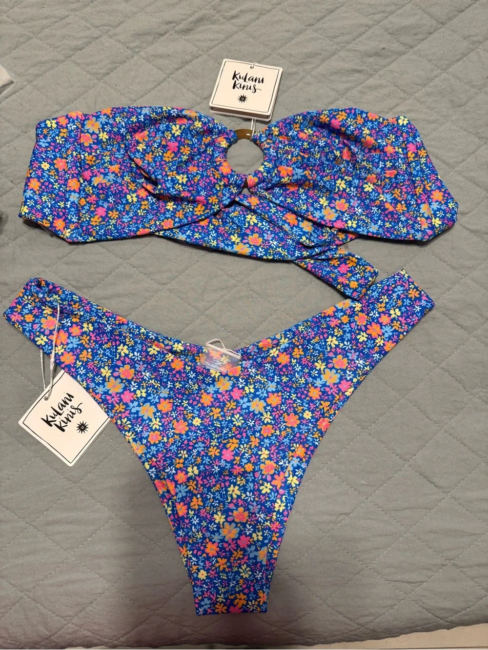 Kulani Kinis Blue Floral Bikini Top and Bottom Set